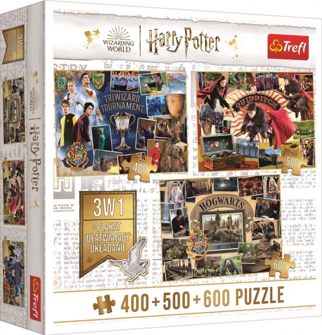 Trefl puzzle Harry Potter: Turnaj troch čarodejníkov, Metlobal a Rokfort 400 + 500 + 600 dielikov