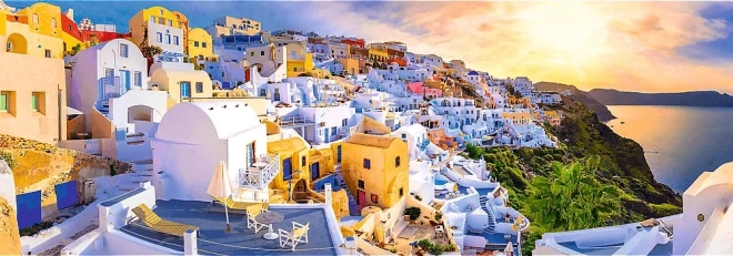 Panoramatické puzzle západ slnka na Santorini, Grécko