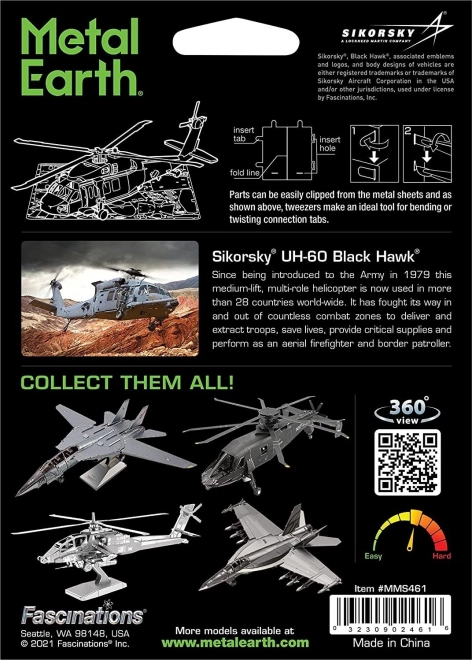 Kovové 3D puzzle Vrtuľník Black Hawk