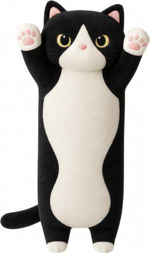 Podlhovastá plyšová mačka vankúš čierno-biela 70 cm