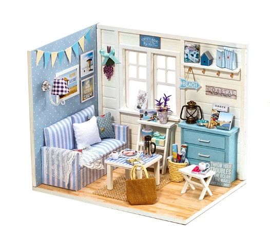 Domček pre bábiky - obývacia izba modrá
