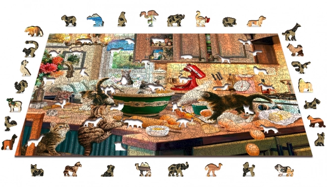 Drevené puzzle Neposedné mačiatka v kuchyni 2v1