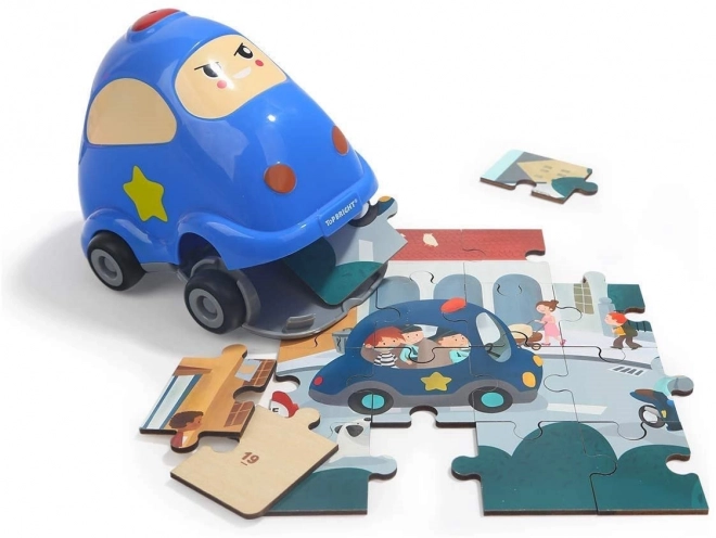 Drevené puzzle s hračkou: Policejné auto