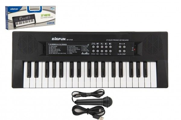 Klavír/organ/Klávesnica 37 klávesov plastový USB napájanie + mikrofón 40 cm v krabici 41 x 15 x 4 cm