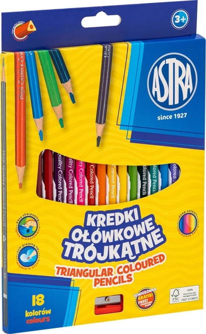 Astra trojhranné pastelky 18 ks so strúhadlom