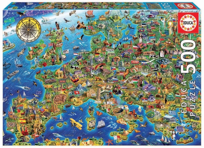 Educa Puzzle Šialená mapa Európy, 500 dielikov