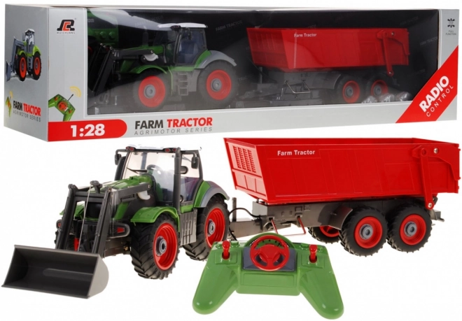 Traktor s bagrom a prívesom pre deti 3+ Diaľkové ovládanie + pohyblivé časti Zelená a červená farba