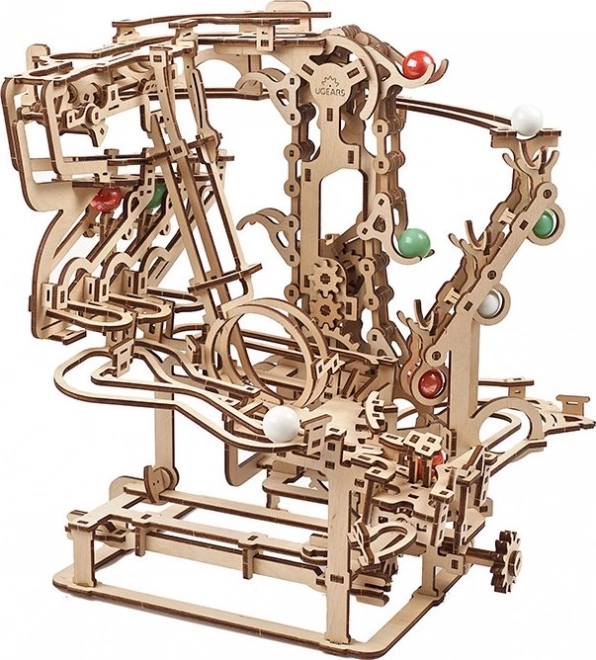 Ugears 3D drevené mechanické puzzle Guľôčková a reťazová dráha