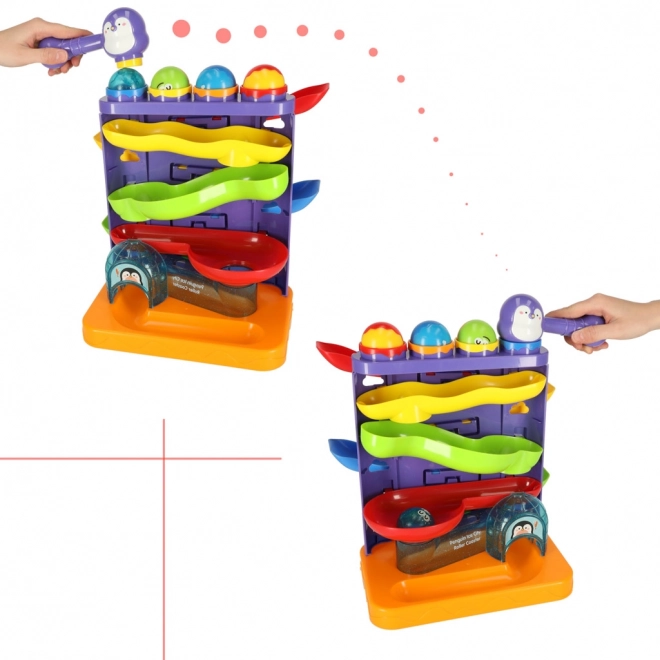 Interaktívny guľôčkový tobogán 3v1 s autíčkom a kladivkom
