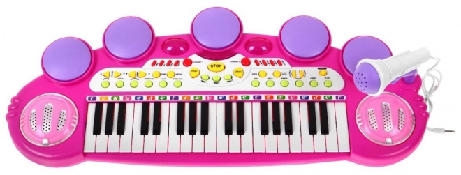 Ružová hudobná sada Keyboard + Bubny + Mikrofón pre deti 3+ Svetlá + Zvuky 3 oktávy