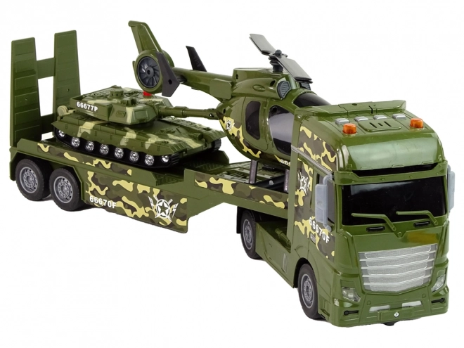 Súprava vojenských vozidiel – tank, helikoptéra a nákladné auto