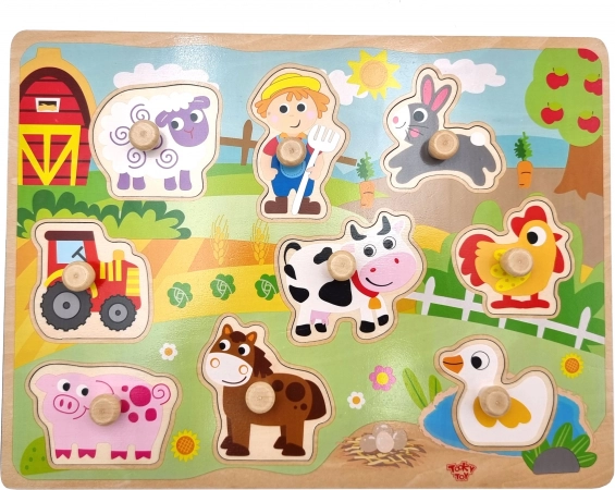 Drevené puzzle Farma Montessori s kolíkmi od Woopie Green
