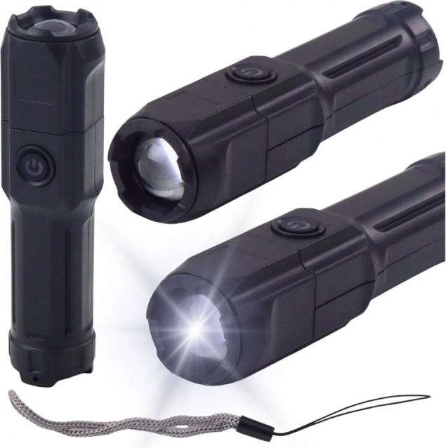 LED baterka so zoomom, 3 režimy, nabíjanie cez USB, čierna