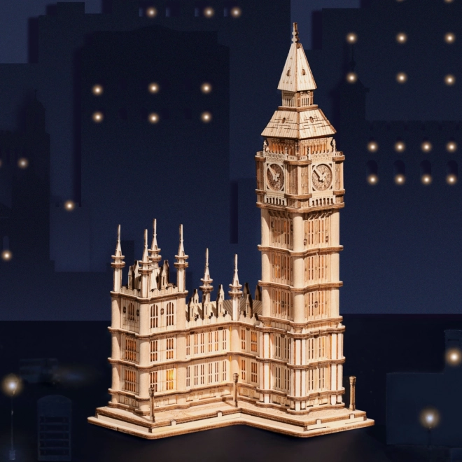 RoboTime drevené 3D puzzle vežové hodiny Big Ben svietiace