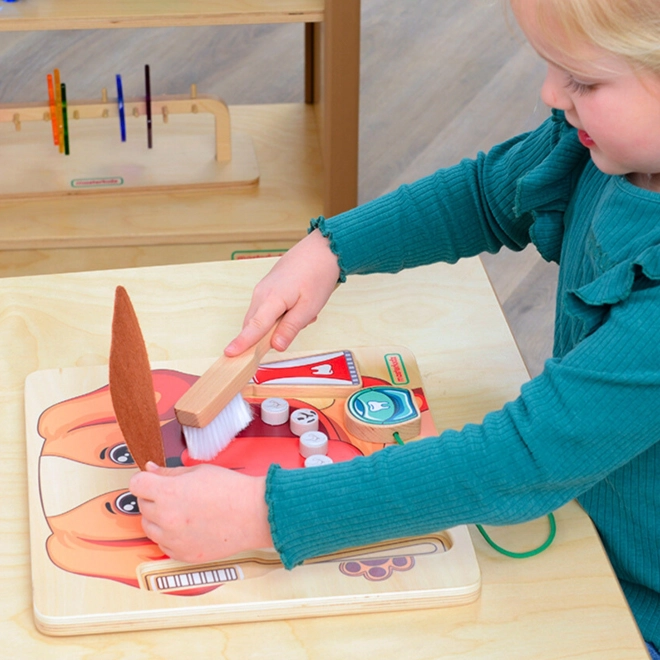 Tabuľa na učenie dentálnej hygieny s motívom psa - Montessori