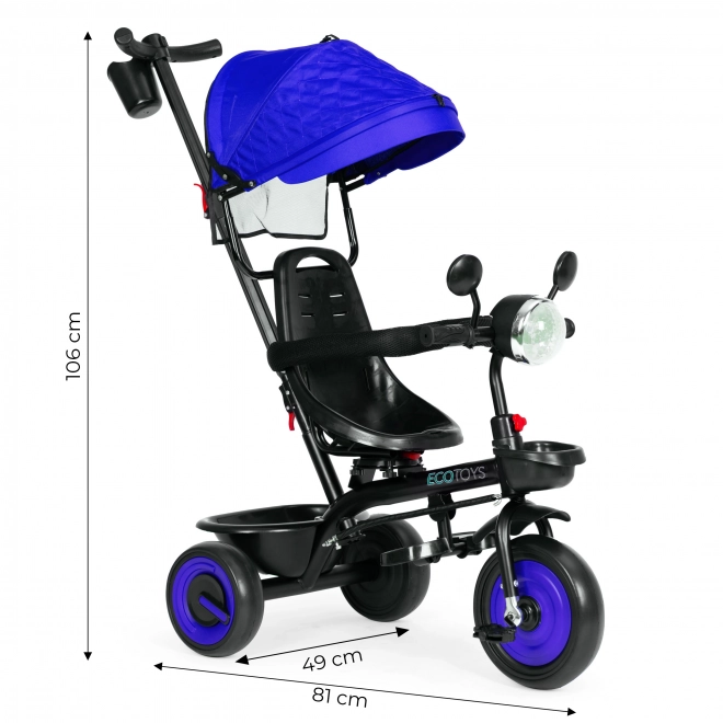 3v1 detská trojkolka s otočným sedadlom a strieškou modrá ECOTOYS