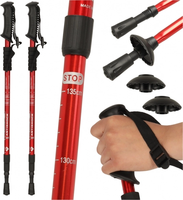 Trekové palice pre Nordic Walking skladacie 2 kusy červené
