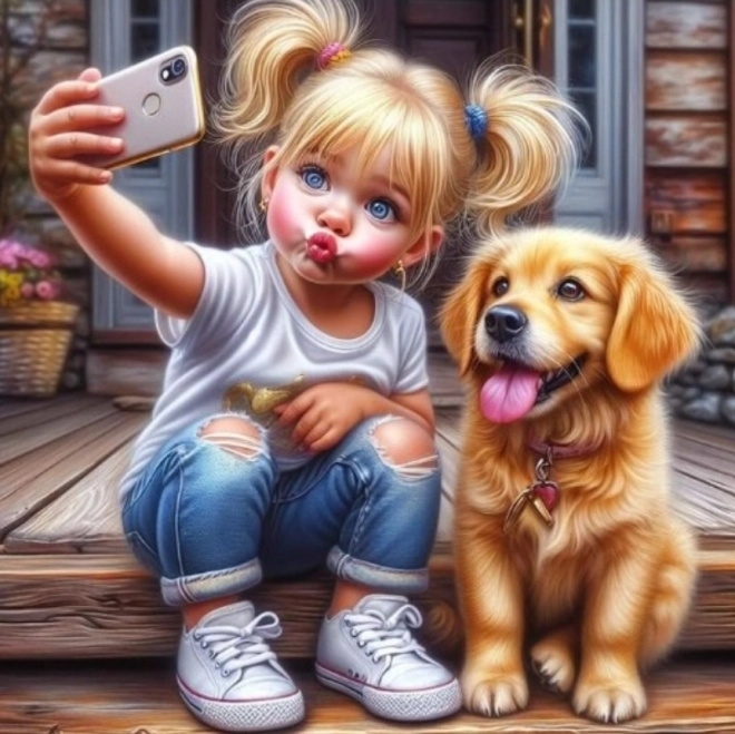 Diamantové maľovanie Selfie so psíkom 30x40 cm