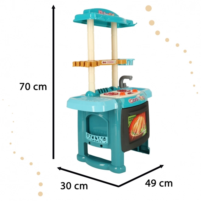 Detská kuchynka s osvetlením a kohútikom modrá