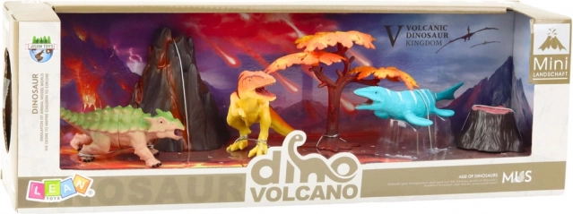 Súprava realistických figúrok dinosaury s vulkánom a stromom