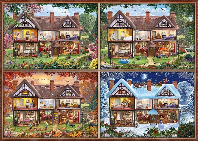 Puzzle Chalúpka v štyroch ročných obdobiach 2000 dielikov