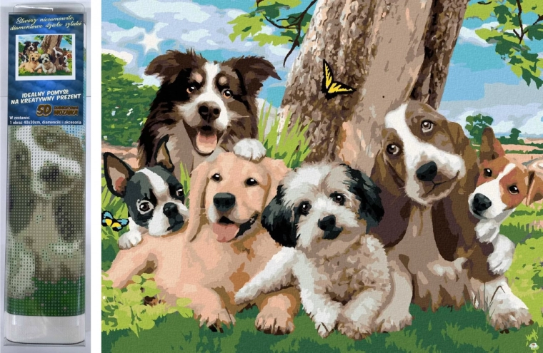 Diamantové maľovanie Veselá psia partia 30 × 40 cm