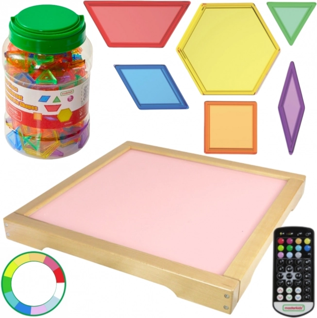Svetelný LED panel Masterkidz s diaľkovým ovládačom a blokmi Montessori 140 ks.