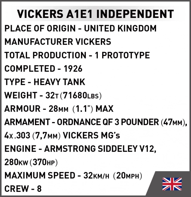 Veľká vojna Vickers A1E1 Independent 1:35, 887 dielov, 1 figúrka