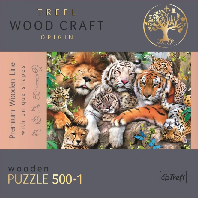 Trefl Wood Craft Origin Puzzle Divoké Mačky v Džungli