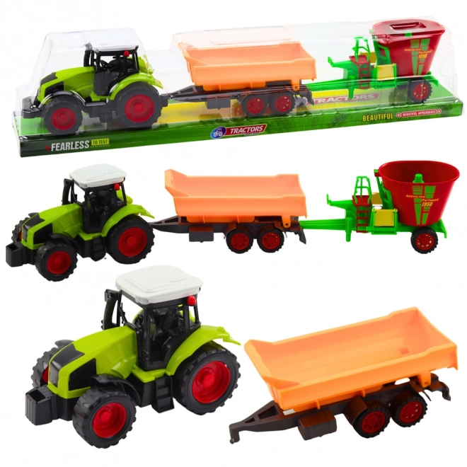 Traktor a príves s výklopkou a kŕmnym vozom