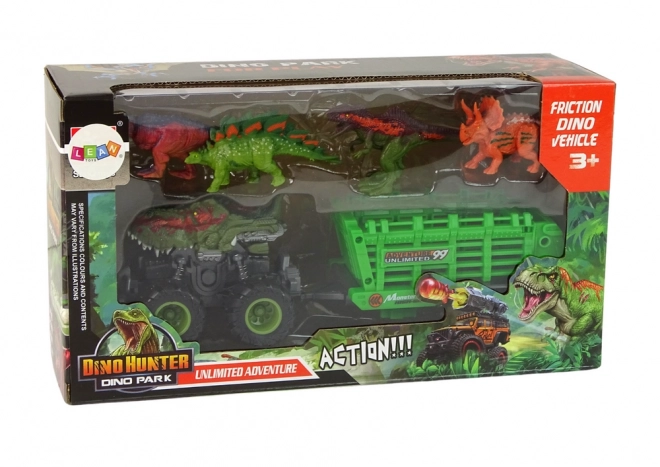 Dinosaurov ťahač s prívesom a 4 figúrkami dinosaurov