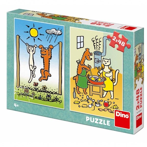 Puzzle 2v1 Pes a mačka - 2 x 48 dielikov