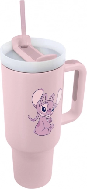 Cestovný hrnček Lilo a Stitch s ružovým slamkou