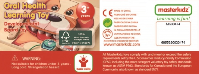 Tabuľa na učenie dentálnej hygieny s motívom psa - Montessori