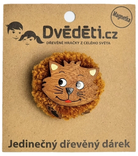 Drevený magnetický pompon Mačka