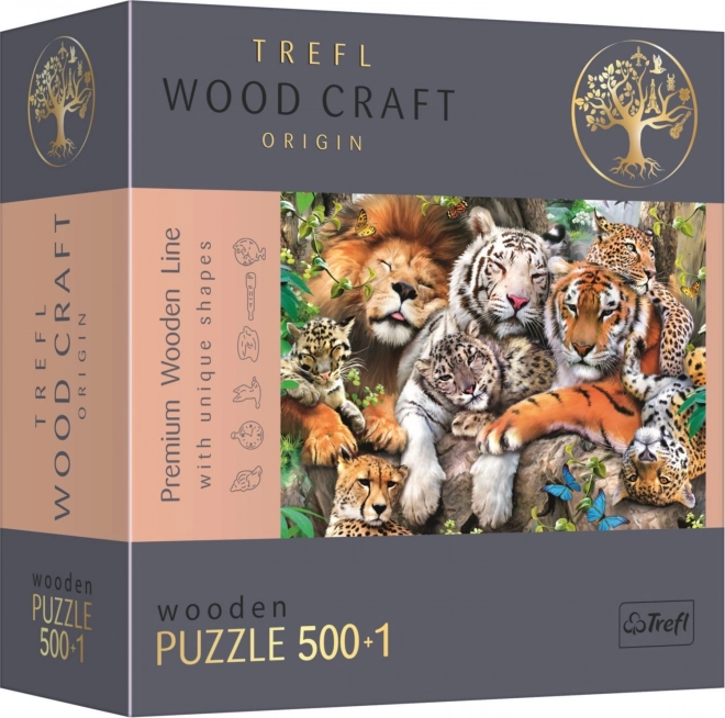 Trefl Wood Craft Origin Puzzle Divoké Mačky v Džungli