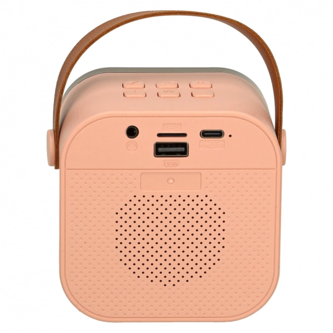 Karaoke sada s mikrofónom a prenosným bluetooth reproduktorom s USB a LED - ružová