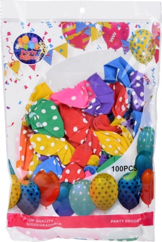 Farebné balóniky s bielymi bodkami - sada 100 ks