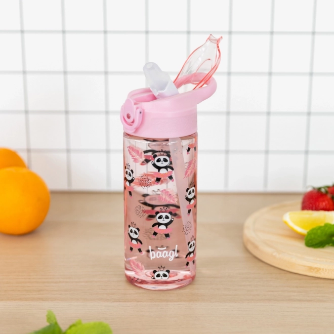 Ružová detská fľaša na pitie so slamkou Panda 500 ml