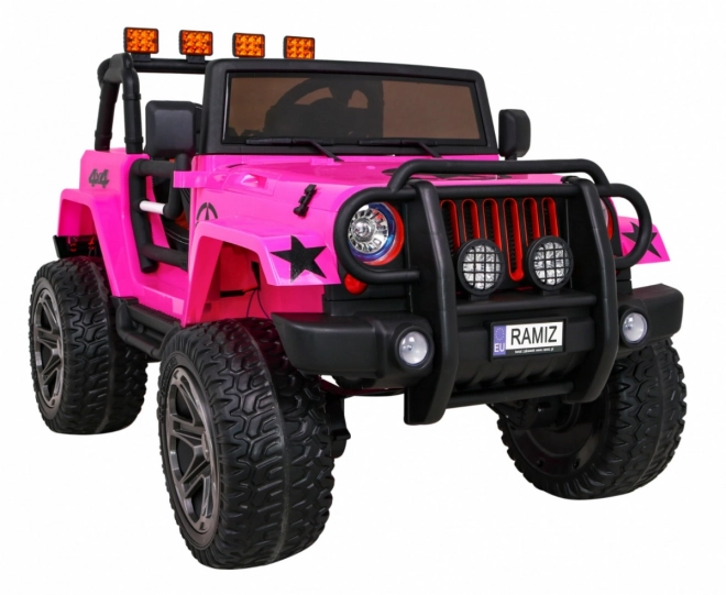 Terénne auto Monster 4x4 jeep pre deti Ružová + Diaľkové ovládanie + Nastavenie sedadla + Pomalý štart + MP3 LED + Nosič batožiny + Batoh