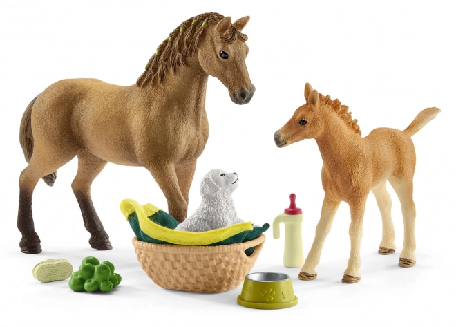 Schleich Horse Club Sada Kôň, Žriebä a Šteniatko s Doplnkami