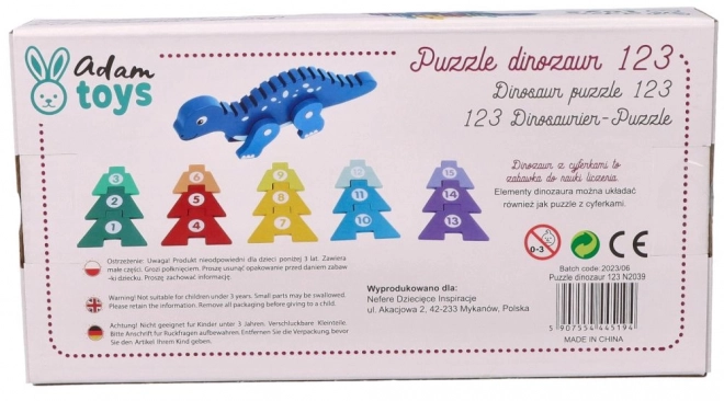 Drevený dinosaurus s číselnými puzzlami