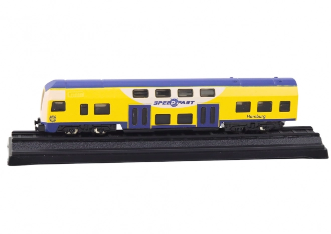 Kolekcionársky model vlaku žlto-modrý 1:48 kovový