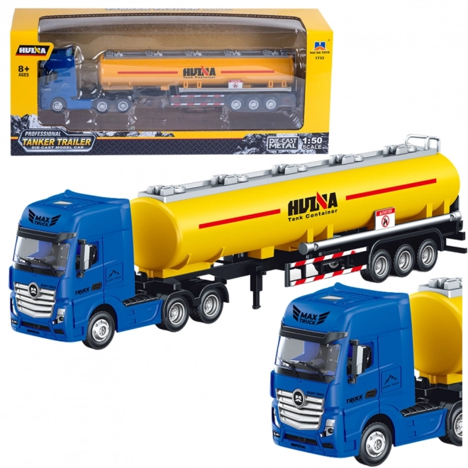 Žltá kovová cisternová nákladná auto 1:50