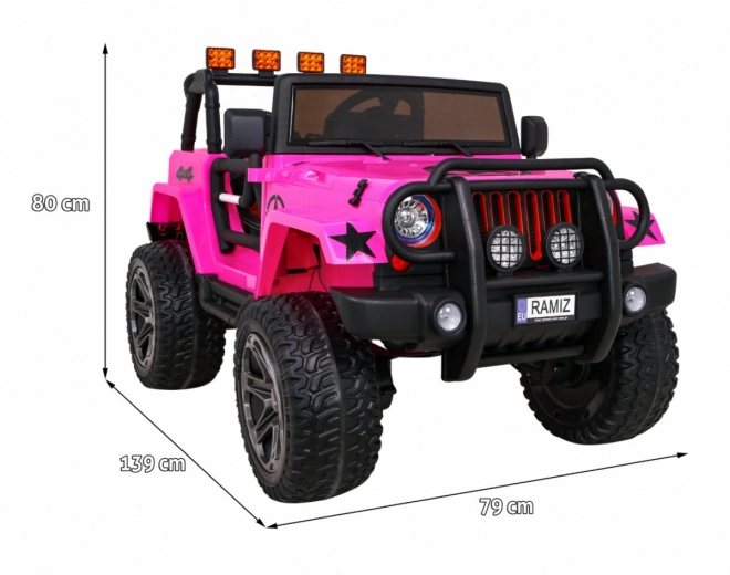 Terénne auto Monster 4x4 jeep pre deti Ružová + Diaľkové ovládanie + Nastavenie sedadla + Pomalý štart + MP3 LED + Nosič batožiny + Batoh