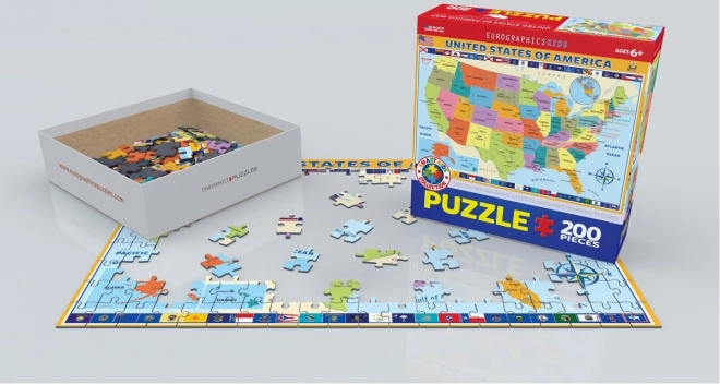 Puzzle Mapa Spojených štátov Amerických 200 dielikov