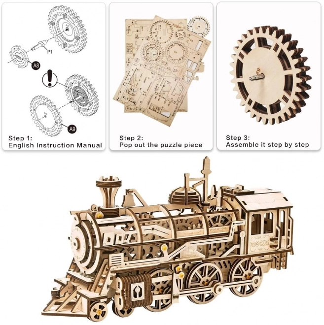 Robotime rokr 3D drevené puzzle lokomotíva