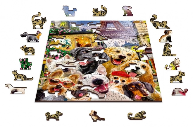 Drevené puzzle šteňatá v Paríži 2v1