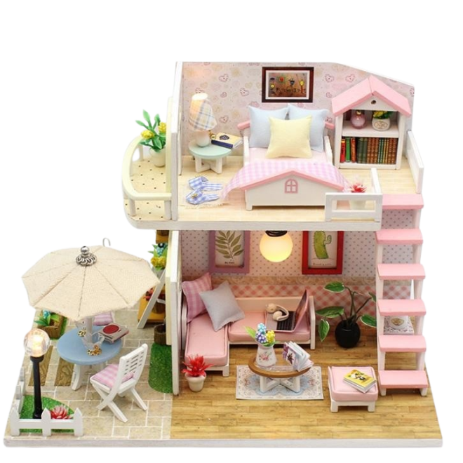 Drevený domček pre bábiky s LED diódami