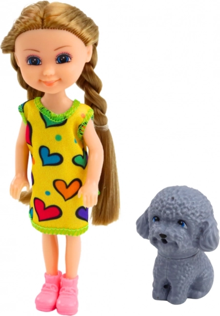 Mini bábika v šatách so psom 14,5 cm